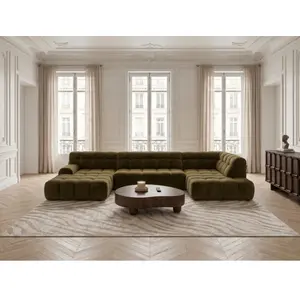 Canapé panoramique avance-recule électrique ANDRE tissu texturé vert angle droit BOBOCHIC 4 places pas cher