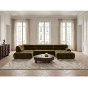 Canapé panoramique avance-recule électrique ANDRE tissu texturé vert angle gauche BOBOCHIC 4 places pas cher