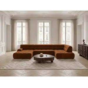 Canapé panoramique avance-recule électrique ANDRE tissu texturé orange angle droit BOBOCHIC 4 places pas cher