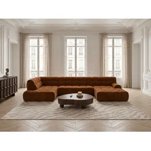 Canapé panoramique avance-recule électrique ANDRE tissu texturé orange angle gauche BOBOCHIC 4 places pas cher