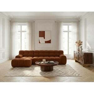 Canapé d'angle convertible avance-recule électrique ANDRE tissu texturé orange angle gauche BOBOCHIC 3 places pas cher