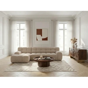 Canapé d'angle convertible avance-recule électrique ANDRE tissu texturé beige angle gauche BOBOCHIC 3 places pas cher