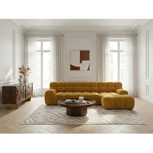 Canapé d'angle convertible avance-recule électrique ANDRE tissu texturé jaune angle droit BOBOCHIC 3 places pas cher