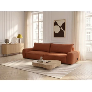 Canapé droit convertible 3 places HONORE tissu chenille orange BOBOCHIC pas cher