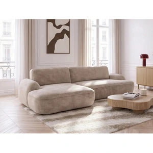 BOBOCHIC Canapé d'angle convertible CELESTE tissu lisse beige angle gauche 3 places pas cher