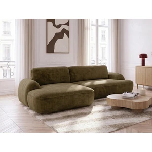BOBOCHIC Canapé d'angle convertible CELESTE tissu lisse vert angle gauche 3 places pas cher