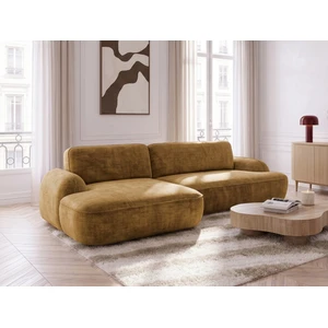 BOBOCHIC Canapé d'angle convertible CELESTE tissu lisse jaune angle gauche 3 places pas cher