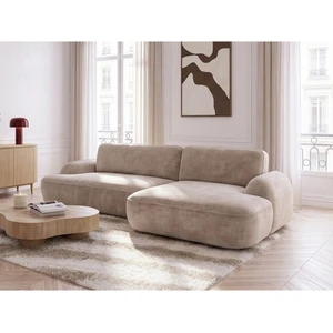 BOBOCHIC Canapé d'angle convertible CELESTE tissu lisse beige angle droit 3 places pas cher