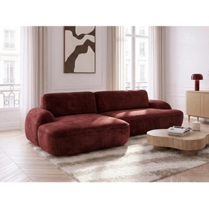 BOBOCHIC Canapé d'angle convertible CELESTE tissu lisse rouge angle gauche 3 places pas cher