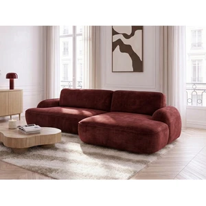 BOBOCHIC Canapé d'angle convertible CELESTE tissu lisse rouge angle droit 3 places pas cher