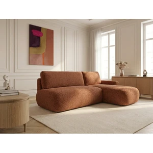 Canapé d'angle convertible TANGO tissu bouclette orange  angle droit BOBOCHIC 3 places pas cher