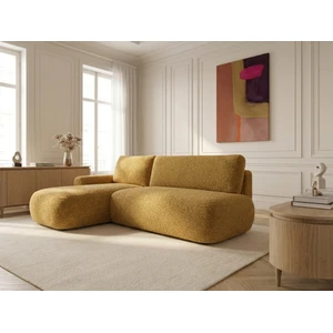 Canapé d'angle convertible TANGO tissu bouclette jaune  angle gauche BOBOCHIC 3 places pas cher