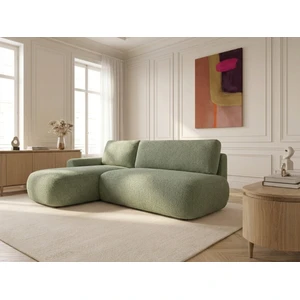 Canapé d'angle convertible TANGO tissu bouclette vert angle gauche BOBOCHIC 3 places pas cher