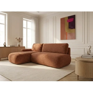 Canapé d'angle convertible TANGO tissu bouclette orange  angle gauche BOBOCHIC 3 places pas cher