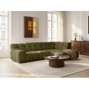 Canapé d'angle L convertible avance-recule électrique ANDRE tissu texturé vert  angle droit BOBOCHIC 3 places pas cher
