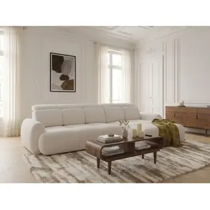Canapé d'angle convertible avance-recule électrique RUBY tissu chenille beige angle droit BOBOCHIC 3 places pas cher
