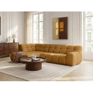 Canapé d'angle L convertible avance-recule électrique ANDRE tissu texturé jaune  angle gauche BOBOCHIC 3 places pas cher
