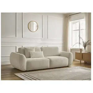 Canapé droit convertible 3 places DENISE tissu texturé beige   BOBOCHIC 3 places pas cher