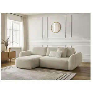BOBOCHIC Canapé d'angle convertible DENISE tissu texturé beige  angle gauche BO... pas cher