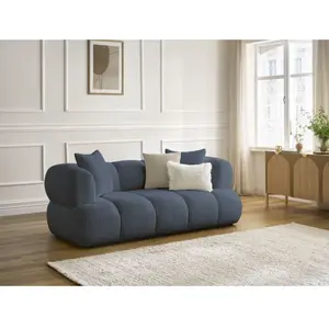 Canapé droit fixe 2 places PAMIRA tissu bouclette bleu foncé   BOBOCHIC pas cher