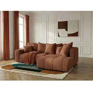 Canapé d'angle L convertible coffre ROXELANE tissu chiné orange angle droit BOBOCHIC 4 places pas cher