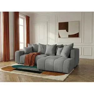 Canapé d'angle L convertible coffre ROXELANE tissu chiné gris clair angle droit BOBOCHIC 4 places pas cher