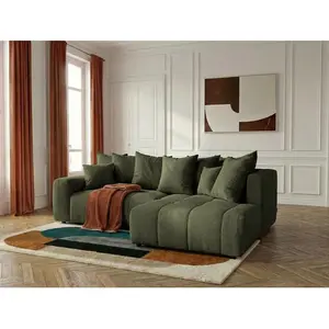 Canapé d'angle L convertible coffre ROXELANE tissu chiné vert angle droit BOBOCHIC 4 places pas cher
