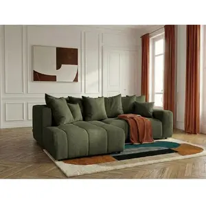 Canapé d'angle L convertible coffre ROXELANE tissu chiné vert angle gauche BOBOCHIC 4 places pas cher