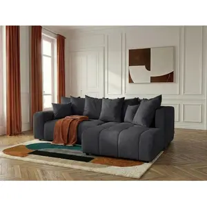 Canapé d'angle L convertible coffre ROXELANE tissu chiné gris foncé angle droit BOBOCHIC 4 places pas cher