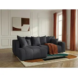 Canapé d'angle L convertible coffre ROXELANE tissu chiné gris foncé angle gauche BOBOCHIC 4 places pas cher