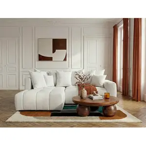 Canapé d'angle L convertible coffre ROXELANE tissu chiné blanc angle gauche BOBOCHIC 4 places pas cher