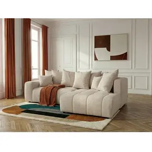 Canapé d'angle L convertible coffre ROXELANE tissu chiné beige angle droit BOBOCHIC 4 places pas cher