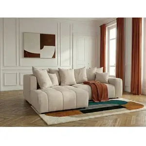 Canapé d'angle L convertible coffre ROXELANE tissu chiné beige angle gauche BOBOCHIC 4 places pas cher