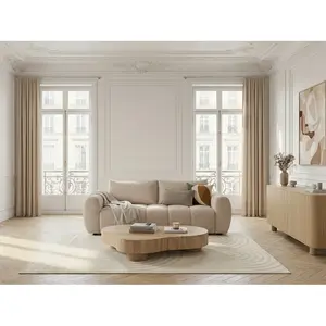 Canapé droit convertible ouverture express 3 places FUJI tissu lisse beige   BOBOCHIC pas cher