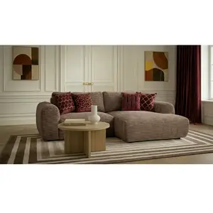Canapé d'angle compact convertible coffre LUCIEN gros côtelé doux taupe angle droit BOBOCHIC 2,5 places pas cher