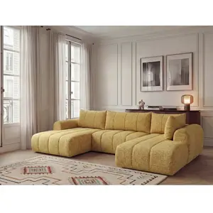 Canapé panoramique fixe NESTY tissu chiné jaune angle gauche BOBOCHIC places pas cher