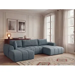 Canapé panoramique fixe NESTY tissu chiné bleu angle droit BOBOCHIC places pas cher