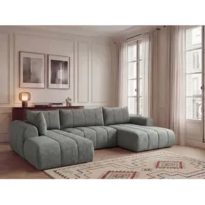 Canapé panoramique fixe NESTY tissu chiné gris foncé angle droit BOBOCHIC places pas cher