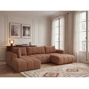 Canapé panoramique fixe NESTY tissu chiné orange angle droit BOBOCHIC places pas cher