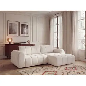 Canapé d'angle fixe NESTY tissu chiné beige BOBOCHIC 3 places pas cher