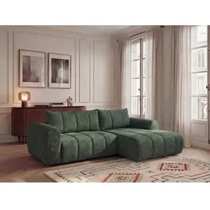 Canapé d'angle fixe NESTY tissu chiné vert foncé BOBOCHIC 3 places pas cher
