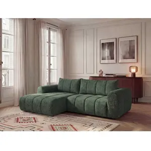 Canapé d'angle fixe NESTY tissu chiné vert foncé BOBOCHIC 3 places pas cher