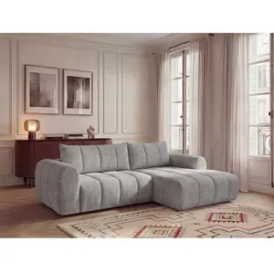 Canapé d'angle fixe NESTY tissu chiné gris clair BOBOCHIC 3 places pas cher
