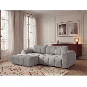 Canapé d'angle fixe NESTY tissu chiné gris clair BOBOCHIC 3 places pas cher