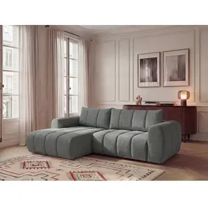 Canapé d'angle fixe NESTY tissu chiné gris foncé BOBOCHIC 3 places pas cher