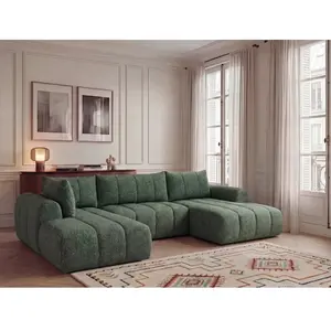 Canapé panoramique fixe NESTY tissu chiné vert foncé angle droit BOBOCHIC places pas cher