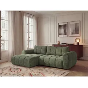 Canapé d'angle fixe NESTY tissu chiné vert clair BOBOCHIC 3 places pas cher