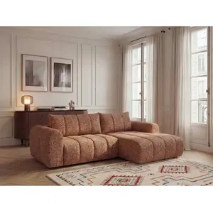 Canapé d'angle fixe NESTY tissu chiné orange BOBOCHIC 3 places pas cher