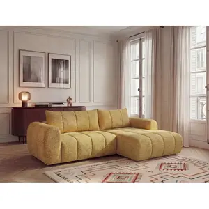 Canapé d'angle fixe NESTY tissu chiné jaune BOBOCHIC 3 places pas cher