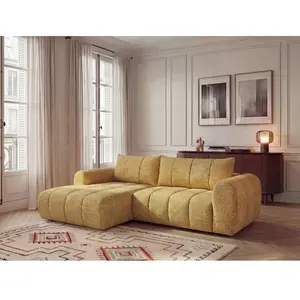 Canapé d'angle fixe NESTY tissu chiné jaune BOBOCHIC 3 places pas cher